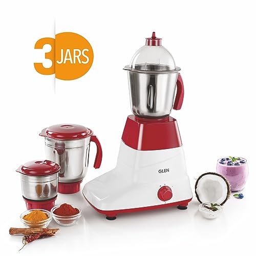Glen Mixer Grinder 500W with 3 Stainless Steel Liquidiser, Grinder and Chutney Jars - Red (4025LX) 2 Years Warranty - Image 2