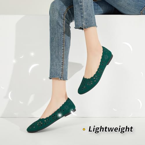 BABUDOG Mesh Ballet Flats Shoes for Women,Womens Flats Dressy Comfortable,Women's Dress Shoes with Flower Eyelets,Slip on Casual Walking Flats(Green 05) - Image 3