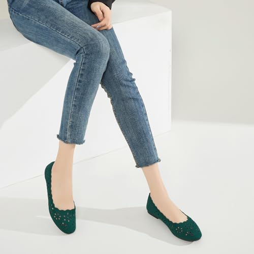 BABUDOG Mesh Ballet Flats Shoes for Women,Womens Flats Dressy Comfortable,Women's Dress Shoes with Flower Eyelets,Slip on Casual Walking Flats(Green 05) - Image 2