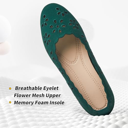 BABUDOG Mesh Ballet Flats Shoes for Women,Womens Flats Dressy Comfortable,Women's Dress Shoes with Flower Eyelets,Slip on Casual Walking Flats(Green 05) - Image 4