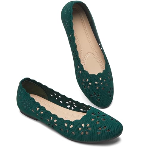 BABUDOG Mesh Ballet Flats Shoes for Women,Womens Flats Dressy Comfortable,Women's Dress Shoes with Flower Eyelets,Slip on Casual Walking Flats(Green 05) - Image 1
