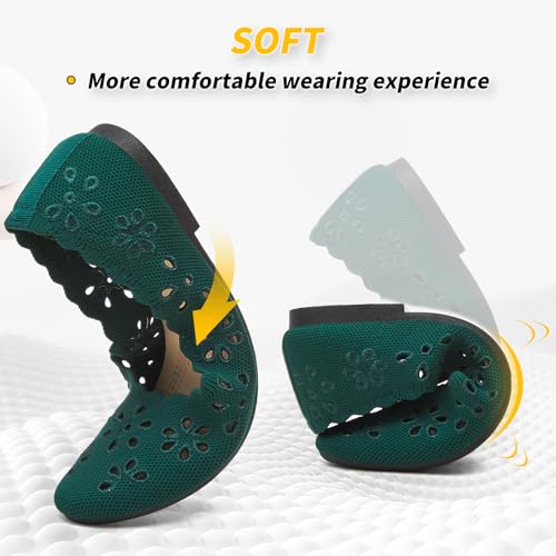 BABUDOG Mesh Ballet Flats Shoes for Women,Womens Flats Dressy Comfortable,Women's Dress Shoes with Flower Eyelets,Slip on Casual Walking Flats(Green 05) - Image 5