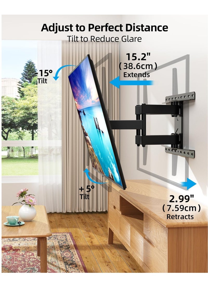 ELTRAZONE Swivel TV Wall Bracket for 32"-75" TVs – Full Motion TV Mount with ±60° Swivel, 5°/-15° Tilt, Max VESA 600x400mm, Load Capacity 132lbs/60kg, 15.2"/38.6cm Extendable Reach, HV6601 - Image 3