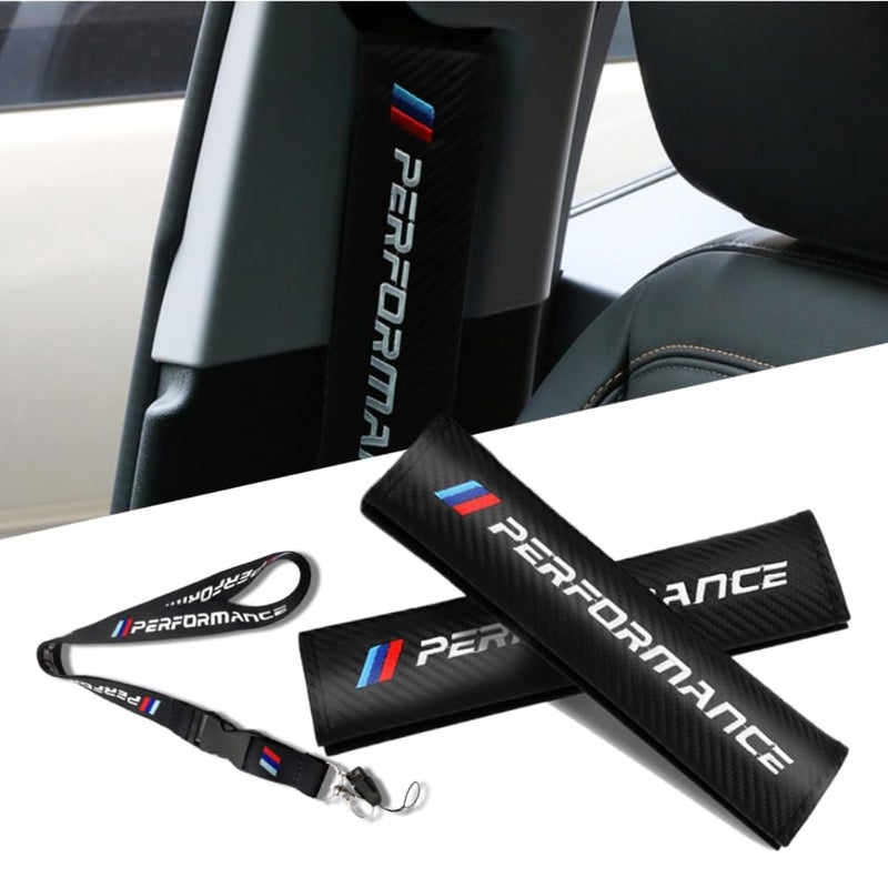 QOMAGO Car M 3 Color Performance Letters seat Belt Cover Carbon Fiber Texture Car seat Belt Shoulder Pad Cover Soft and Comfortable Suitable for Any Car Model