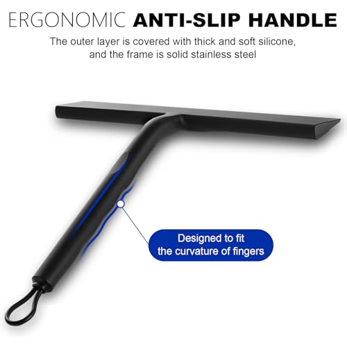 wlich Shower Squeegee for Glass Doors and Bathroom, Stainless Steel with Silicone Blade, Window and Mirror Cleaner with No-Drill Hook, Streak-Free Cleaning Tool - Image 3