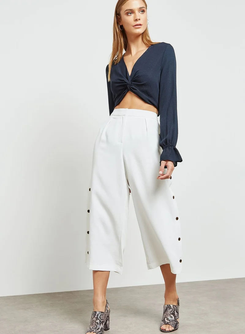 TOPSHOP Button Side Crop Wide Leg Pants
