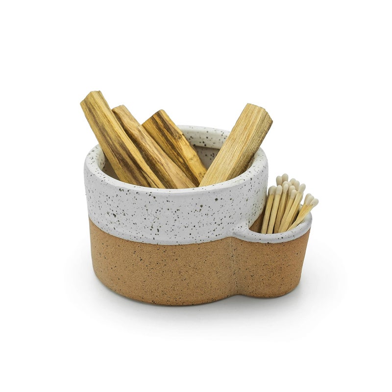 Bursera Terracotta Ceramic Bowl, Tree Planted with Every Order, Decorative Bowl with Side Slot for Matches, Smudging Burn Bowl for White Sage, Palo Santo, Matchstick Holder, Form for Candles - Image 1