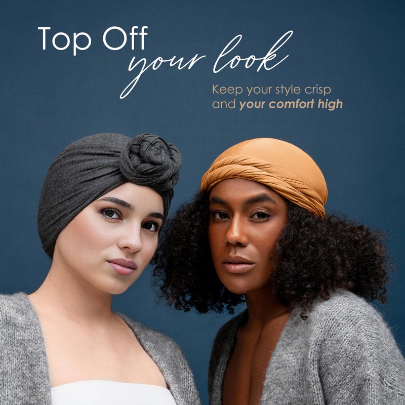 CAPLORD Silk Satin Lined Halo Turban Head Wrap Pre-Tied Skull Cap for Men and Women Sleeping Bonnet Hair Cover Chemo Hair Loss Hat (US, Alpha, X-Large, Tan) - Image 5