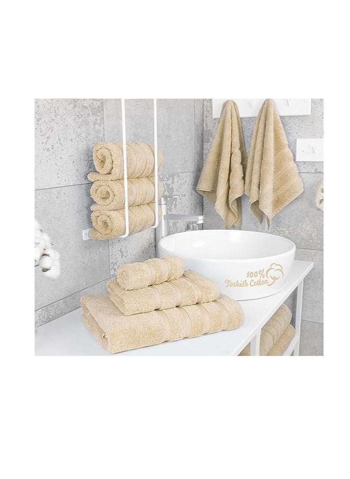 Safi Plus Towel Set 3-Piece Luxury Hotel Quality 600 GSM 100% Genuine Combed Cotton, Super Soft & Absorbent Family Bath Towels -  1 Bath Towel, 1 Hand Towel, 1 Washcloth - Beige  - Image 5