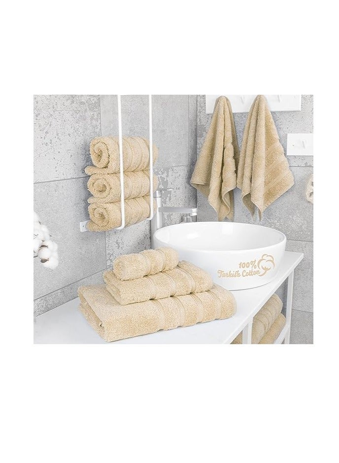 Safi Plus Towel Set 3-Piece Luxury Hotel Quality 600 GSM 100% Genuine Combed Cotton, Super Soft & Absorbent Family Bath Towels -  1 Bath Towel, 1 Hand Towel, 1 Washcloth - Beige - Image 4