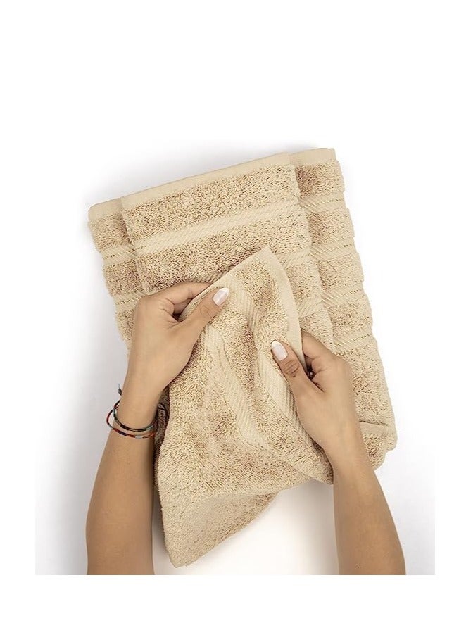 Safi Plus Towel Set 3-Piece Luxury Hotel Quality 600 GSM 100% Genuine Combed Cotton, Super Soft & Absorbent Family Bath Towels -  1 Bath Towel, 1 Hand Towel, 1 Washcloth - Beige - Image 2