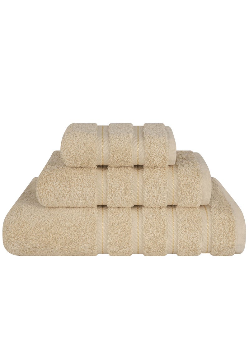 Safi Plus Towel Set 3-Piece Luxury Hotel Quality 600 GSM 100% Genuine Combed Cotton, Super Soft & Absorbent Family Bath Towels -  1 Bath Towel, 1 Hand Towel, 1 Washcloth - Beige - Image 1