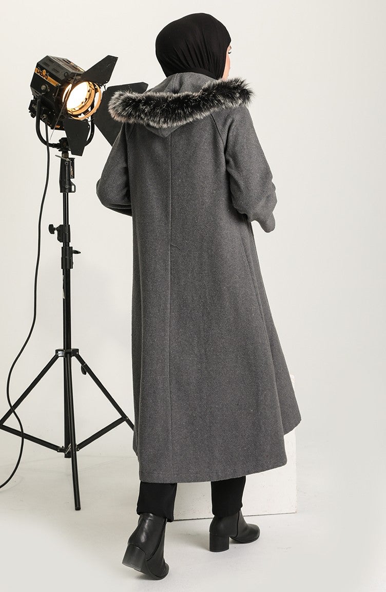 Sefa Merve Brooch Cashmere Coat 611570-02 Gray - Image 3