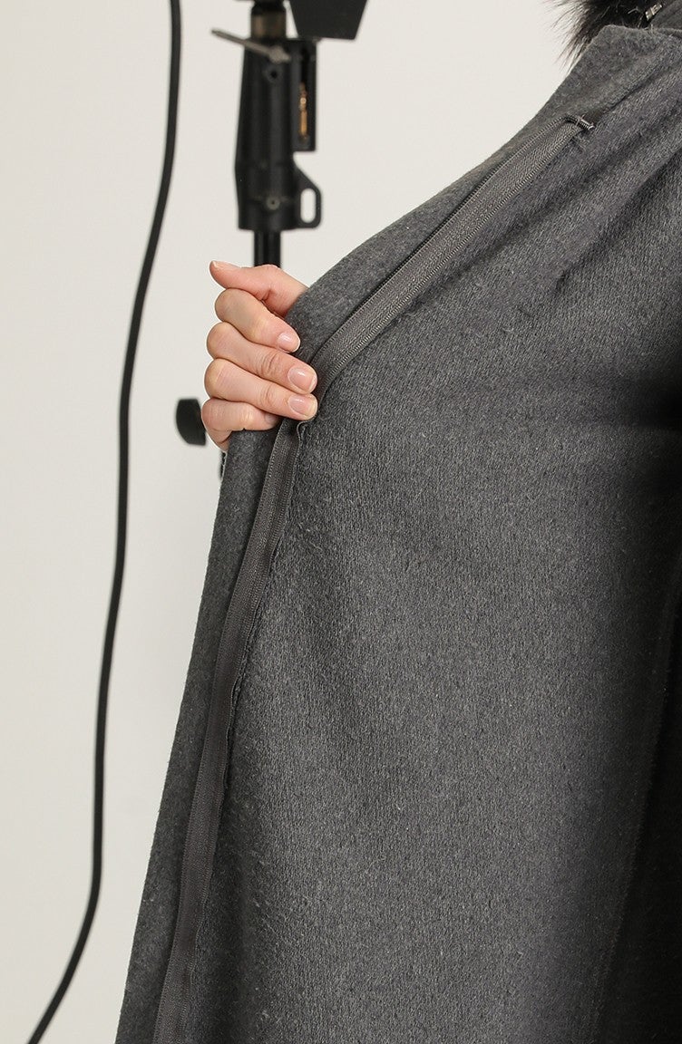 Sefa Merve Brooch Cashmere Coat 611570-02 Gray - Image 5