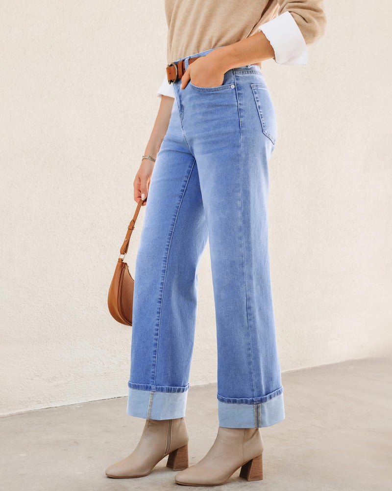 GRAPENT Cowgirl Outfits for Women Baggy Jeans for Women Womens High Rise Jeans Medium Blue Large Fits US Size 12 to 14 - Image 3