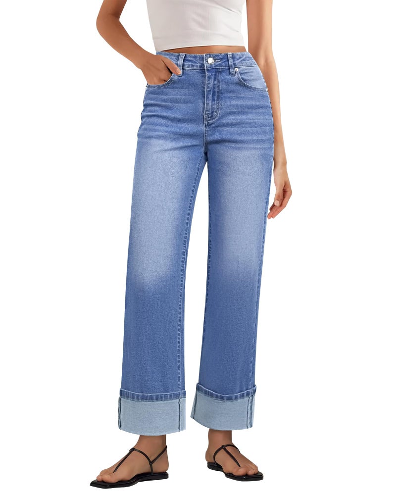 GRAPENT Cowgirl Outfits for Women Baggy Jeans for Women Womens High Rise Jeans Medium Blue Large Fits US Size 12 to 14 - Image 1