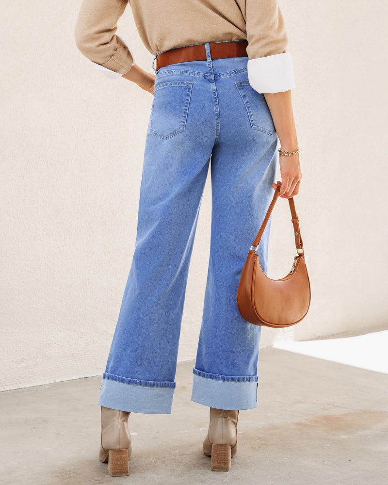 GRAPENT Cowgirl Outfits for Women Baggy Jeans for Women Womens High Rise Jeans Medium Blue Large Fits US Size 12 to 14 - Image 2