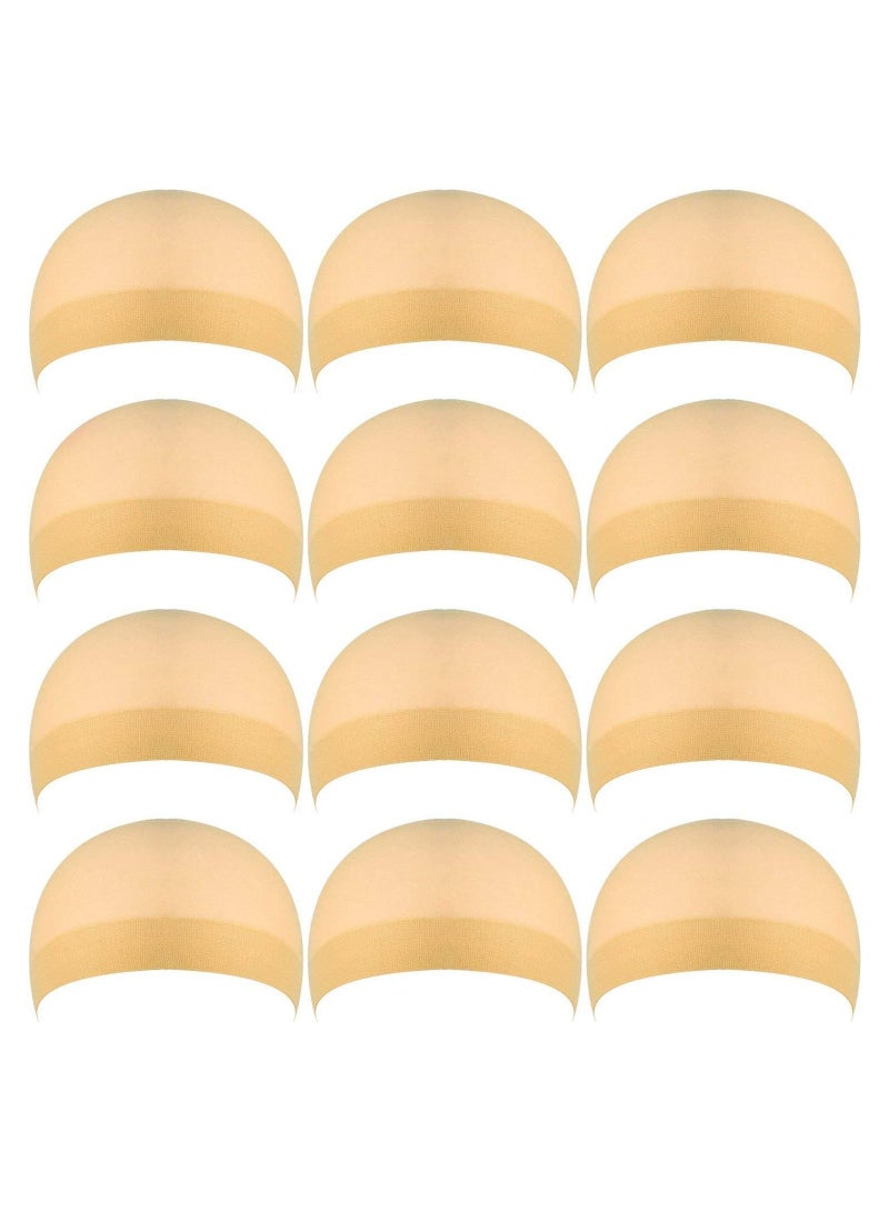 إستيل 12 عبوة قبعات من النايلون ، غطاء شعر مستعار بيج طبيعي ، غطاء شعر مستعار للنساء والرجال - Image 1