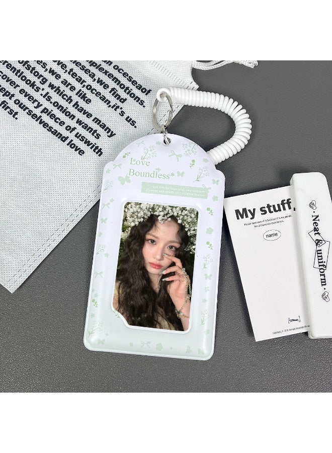 NIBEMINENT 1 - Piece Green Florals PVC Kpop Photo Card Holder Pendant Key Chain ID Badge Holder ID Card Holder Photo Card Protector for School ID Office ID Access Card for Women Girls - Image 2
