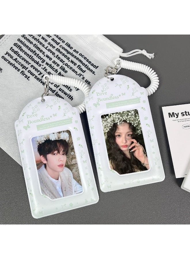 NIBEMINENT 1 - Piece Green Florals PVC Kpop Photo Card Holder Pendant Key Chain ID Badge Holder ID Card Holder Photo Card Protector for School ID Office ID Access Card for Women Girls - Image 1