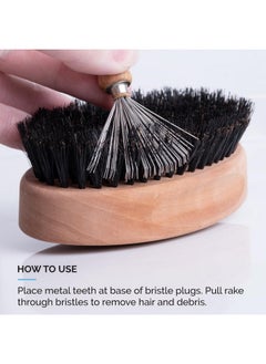 Zeus Oval Military Beard Brush With Bristle Cleaner, Boar Bristle Beard Brush & Bristle Rake Cleaner Gift Set (Made In Germany) Soft Bristles Q92  - Image 5