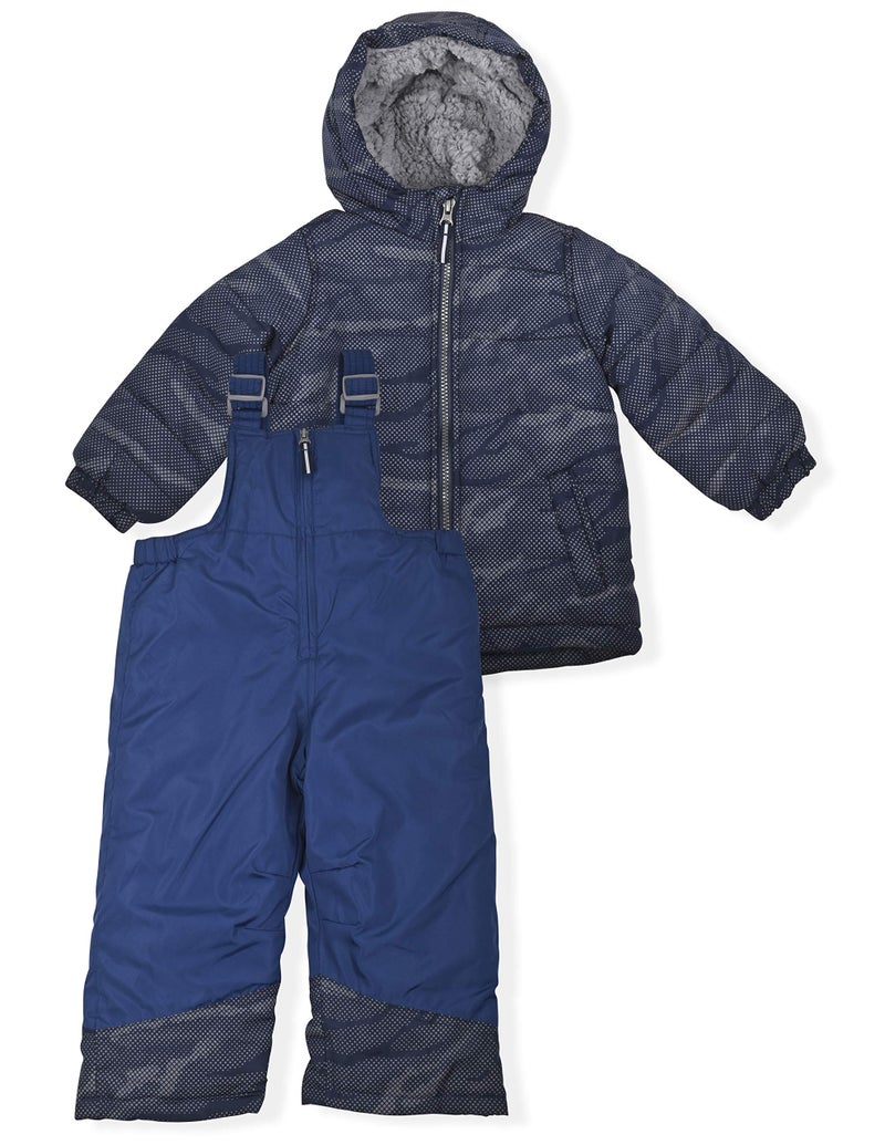 Arctic Quest Boys' Bib Snow Pants and Ski Jacket Water-Resistant Snowsuit For Kids Winter Hooded Jacket, Navy, 5-6 - Image 1