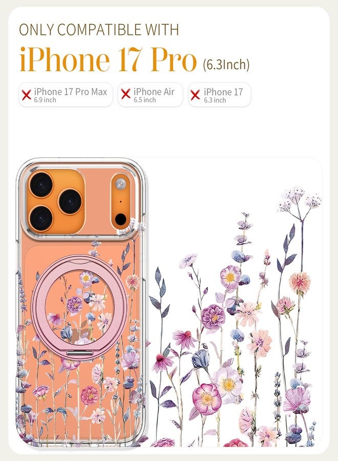 Loheckle جراب Loheckle لهاتف iPhone 17 Pro - متوافق مع حامل MagSafe، تصميم أنيق وجذاب، شفاف، فريد من نوعه، مصنوع من مادة TPU الناعمة، مزود بحامل مدمج، لون زهرة بنفسجية. - Image 2