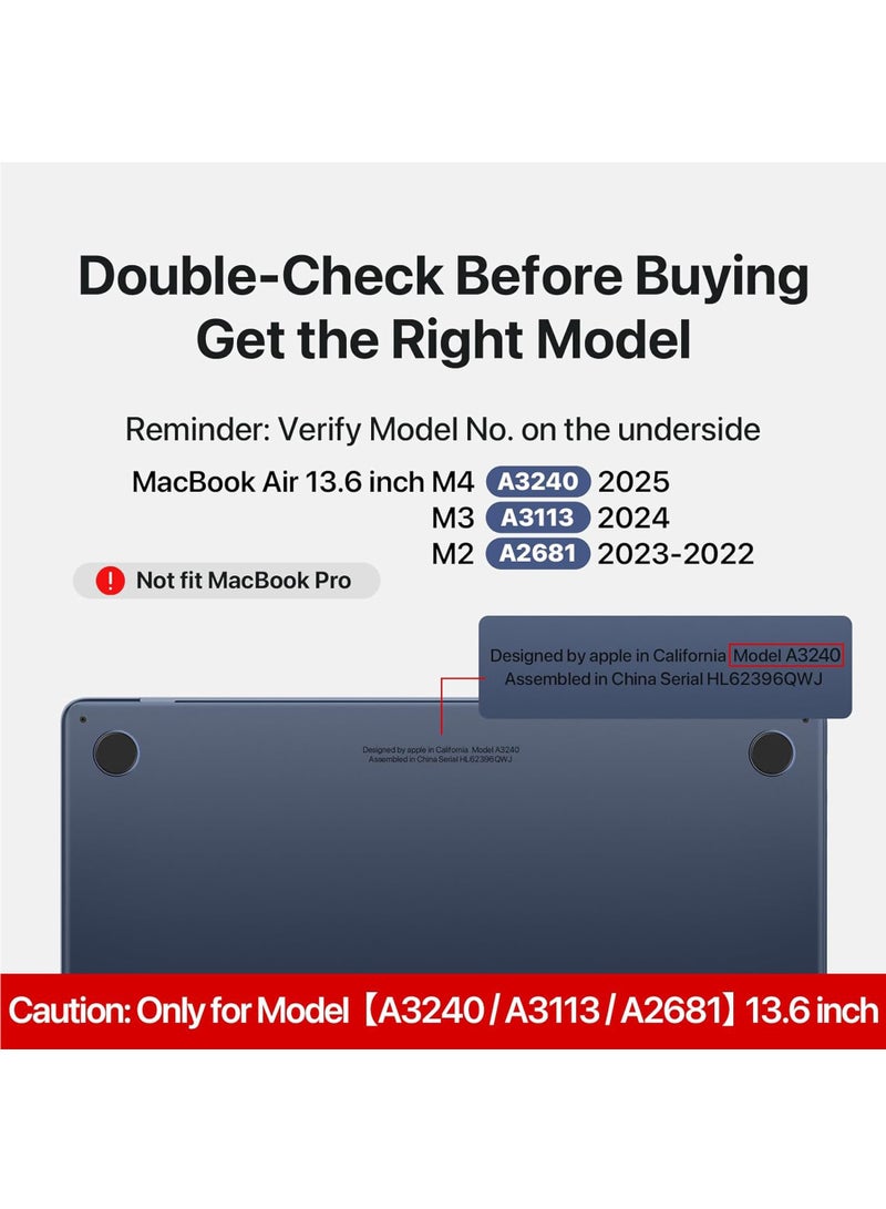 Rock Pow Compatible for MacBook Air 13.6 inch Case M4 M3 M2 2025 2024-2022 Release Model A3420 A3113 A2681, Sturdy Protective Plastic Hard Shell Case Cover for MacBook Air M2 13 inch Midnight Clear - Image 2