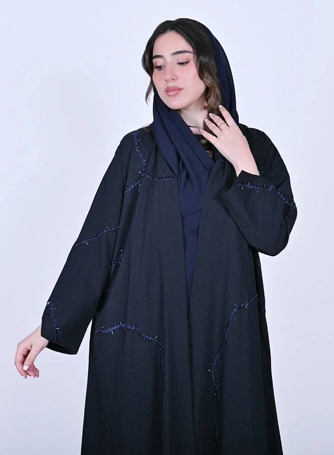 عبايات حوراء عباية لف بلون كحلي بتطريز وشك عشوائي على كامل العباية