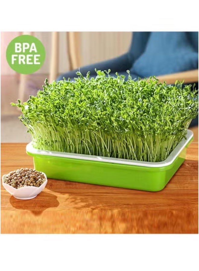 ڤسيل24 صينية إنبات البذور مع غطاء، صينية إنبات البذور خالية من مادة BPA، خالية من التربة، سعة كبيرة، لزراعة عشبة القمح الصحية مع مجموعة إنبات الغطاء 32×24×12 سم  - Image 2