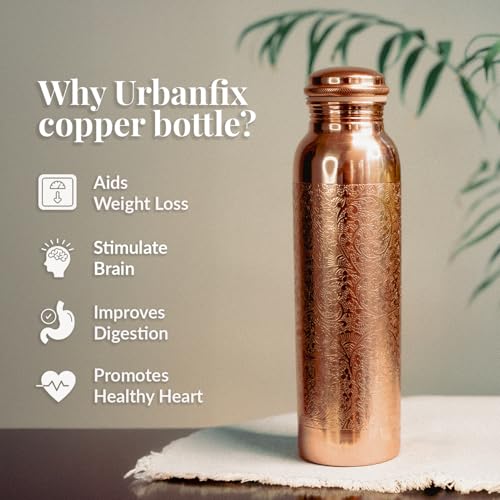 URBANFIX Copper Water Bottle | 100% Pure Copper Water Bottle (1 Litre) | Antimicrobial, Antioxidant & BPA Free Office Bottle, Boosts Immunity, Support Digestive Health| Ayurveda Inspired - Image 3