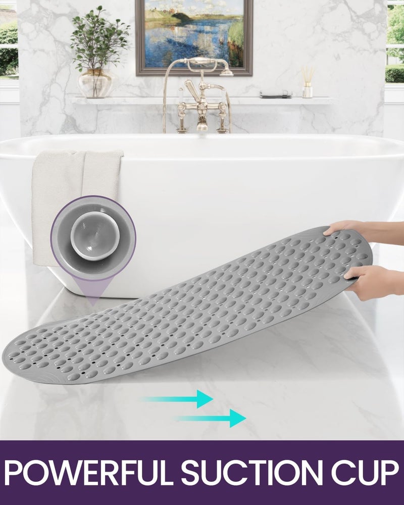 DEXI Bathtub Mat Non Slip, 40 x 88 cm Extra Long Quick Dry Shower Mats with Suction Cups and Drain Holes, Machine Washable Bathroom Mat for Tub Shower Floor, Grey - Image 4