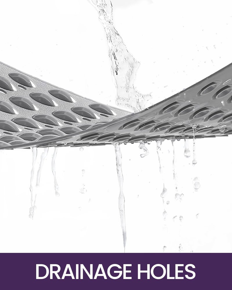 DEXI Bathtub Mat Non Slip, 40 x 88 cm Extra Long Quick Dry Shower Mats with Suction Cups and Drain Holes, Machine Washable Bathroom Mat for Tub Shower Floor, Grey - Image 5