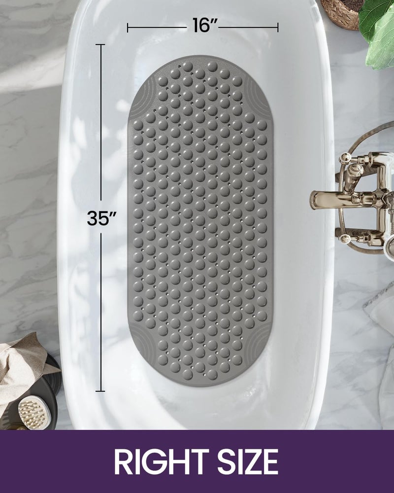 DEXI Bathtub Mat Non Slip, 40 x 88 cm Extra Long Quick Dry Shower Mats with Suction Cups and Drain Holes, Machine Washable Bathroom Mat for Tub Shower Floor, Grey - Image 2