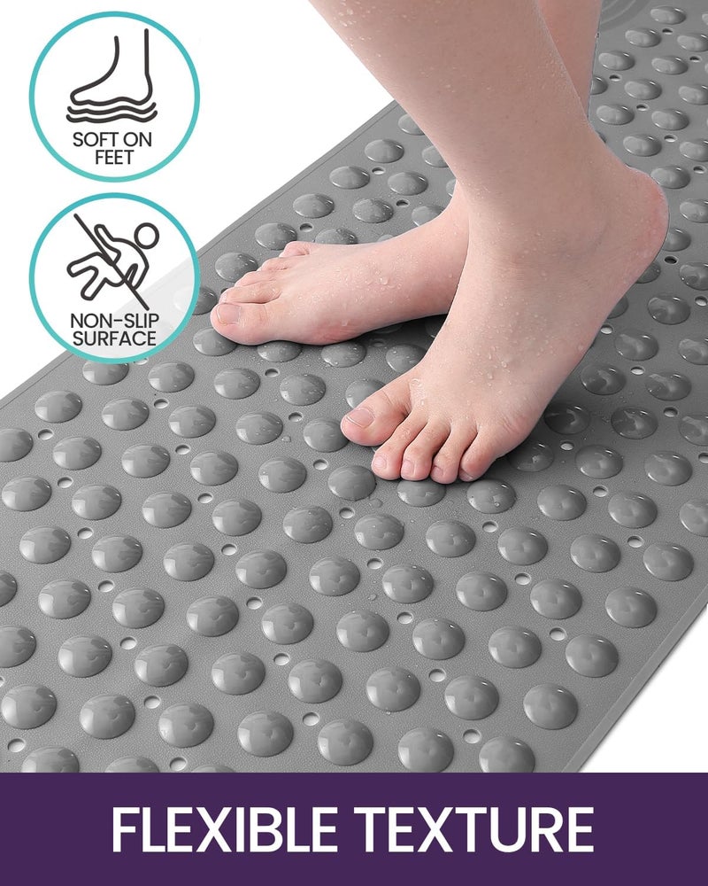 DEXI Bathtub Mat Non Slip, 40 x 88 cm Extra Long Quick Dry Shower Mats with Suction Cups and Drain Holes, Machine Washable Bathroom Mat for Tub Shower Floor, Grey - Image 3