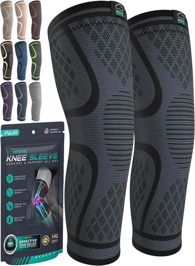 MODVEL Knee Braces for Knee Pain Women & Men - 2 Pack Knee Brace for Knee Pain Set, Knee Brace Compression Sleeve, Knee Braces for Knee Pain Meniscus Tear, ACL & Arthritis Pain Relief - Knee Sleeves - Image 1