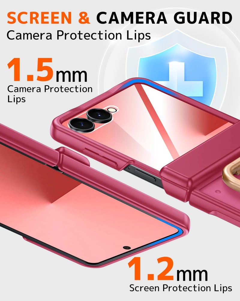 NINKI for Samsung Galaxy Z Flip 7 Case with Rotatable Ring,Built-in Screen Protector Hinge Protection Case for Samsung Galaxy Z Flip 7 Shockproof Rugged Translucent Matte Cover for flip7 Rose Pink - Image 5