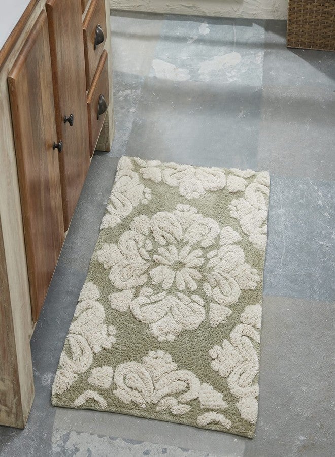 Better Trends Medallion Collection is a Tufted Bath Mat Rug 100% Cotton in Vibrant Colors, 21" x 34", Sage & Natural - Image 1