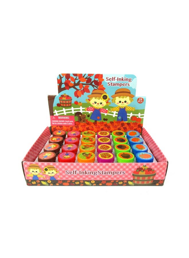 TINYMILLS Tiny Mills 24 Pcs Fall Stampers for Kids Assorted Stamps for Kids Self Ink Stamps (12 Different Designs) Fall Party, Thanksgiving Halloween Party Favors, Goody Bag Filler Treats, Classroom Rewards - Image 1
