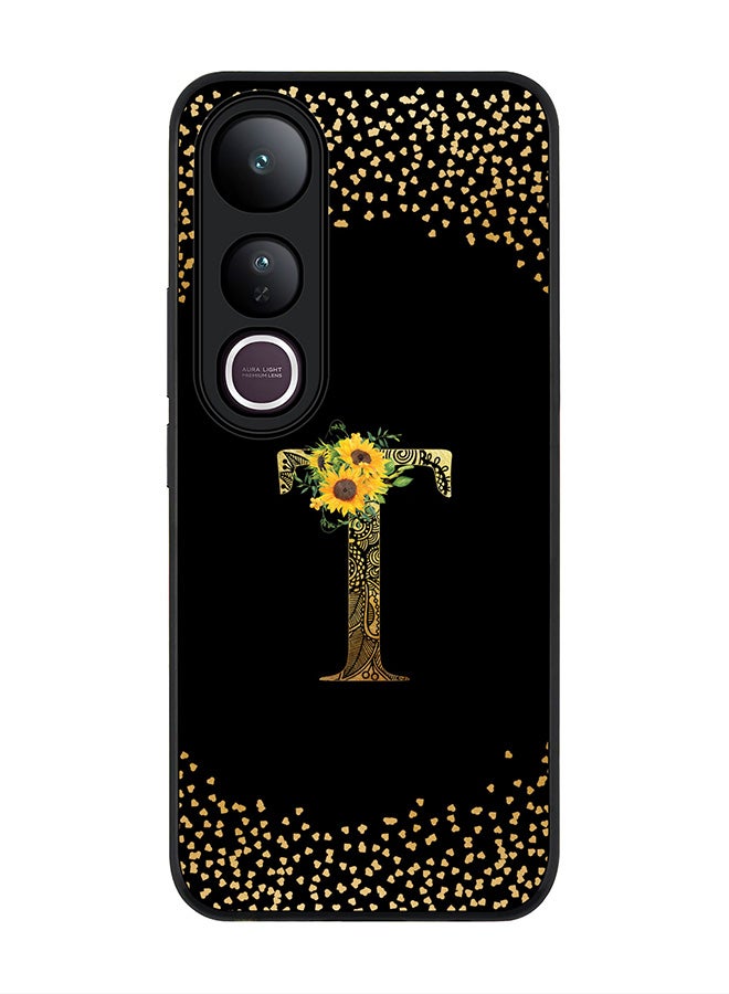 Stylizedd For vivo V50 Lite Case,Slim fit Camera Protection, Shockproof Thin Phone cover  - Custom Floral Monogram - T ( Black )