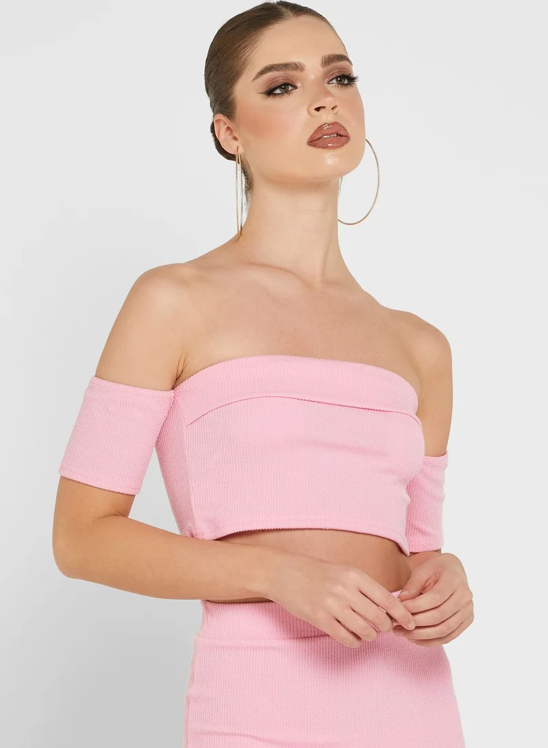 LASULA Off Shoulder Ribbed Crop Top