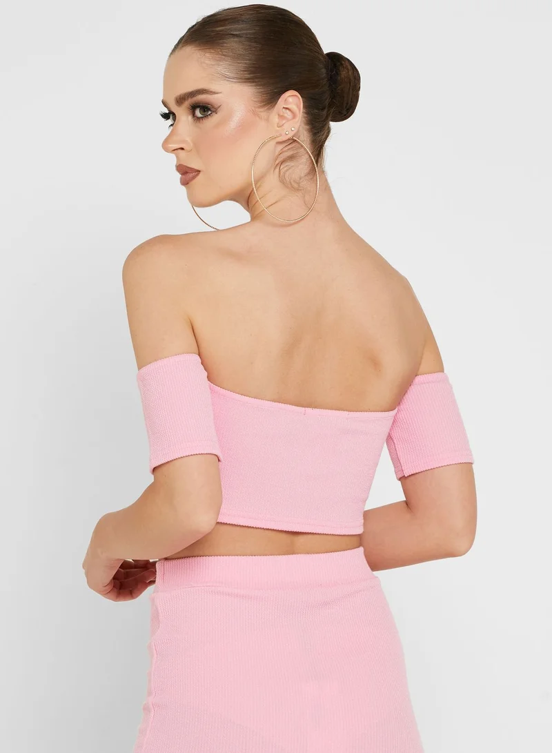 LASULA Off Shoulder Ribbed Crop Top