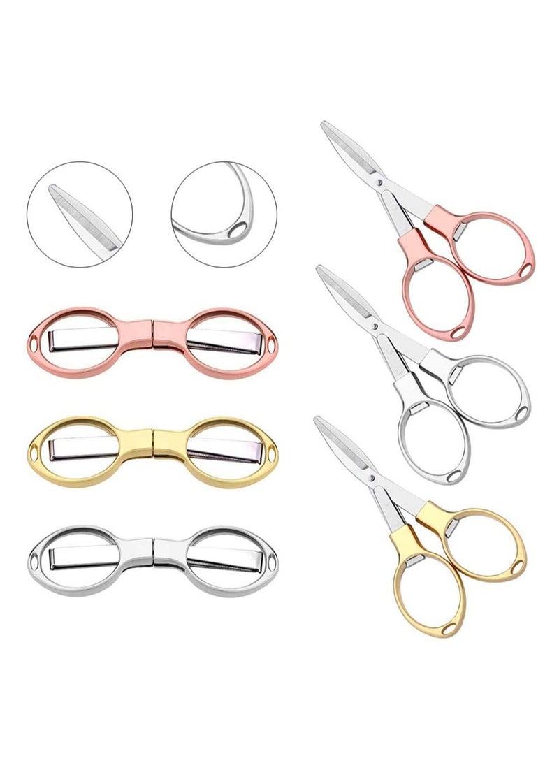 Portable Folding Scissors Set, 3 Pcs Mini Stainless Steel Safety Shears in Glasses Shape for Home, Office & Travel (Rose Gold, Gold, Silver) - Image 1