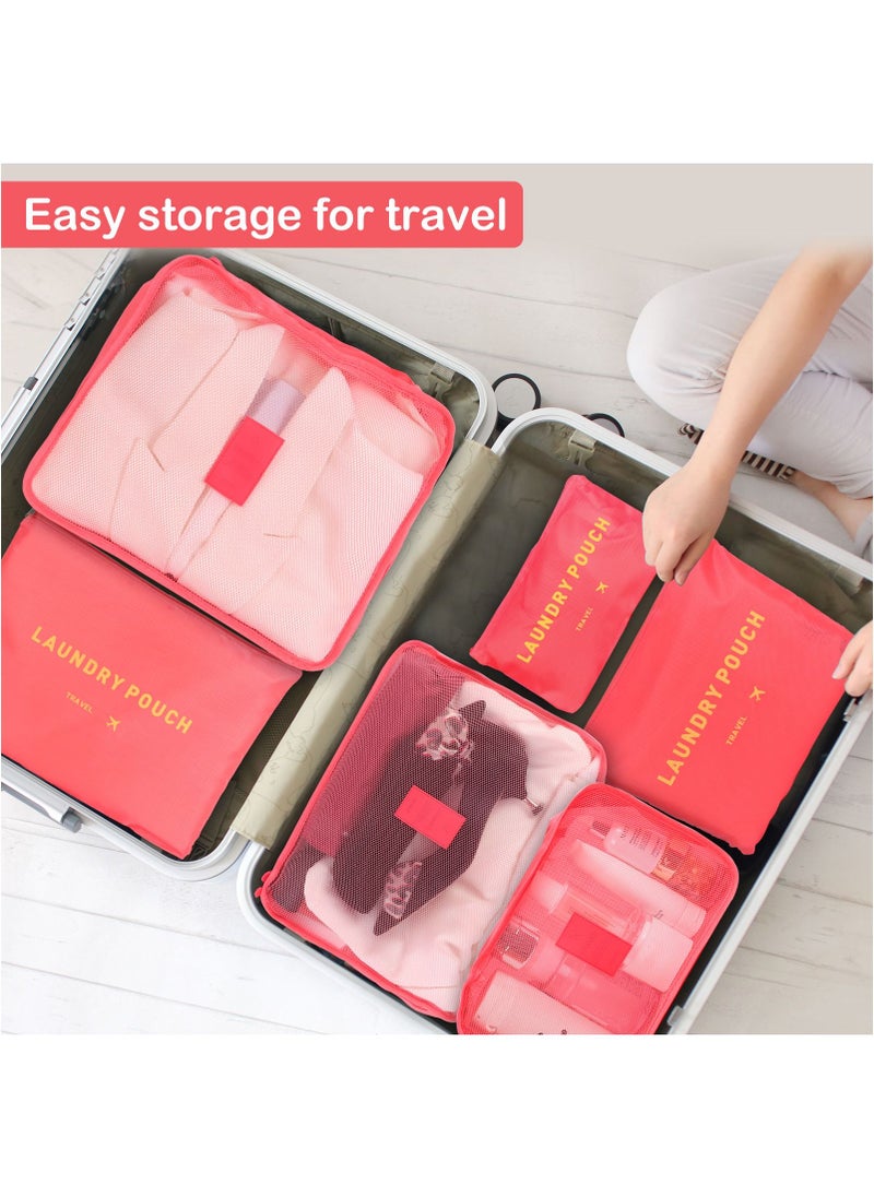 SKY-TOUCH - 6Pcs Set Travel Luggage Organizer Packing Cubes Set Storage Bag Waterproof Laundry Bag Traveling Accessories-Watermelon Red - Image 1