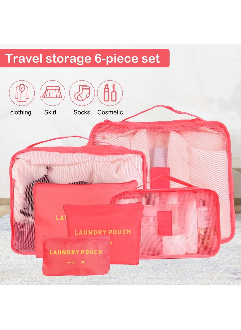 SKY-TOUCH - 6Pcs Set Travel Luggage Organizer Packing Cubes Set Storage Bag Waterproof Laundry Bag Traveling Accessories-Watermelon Red - Image 1