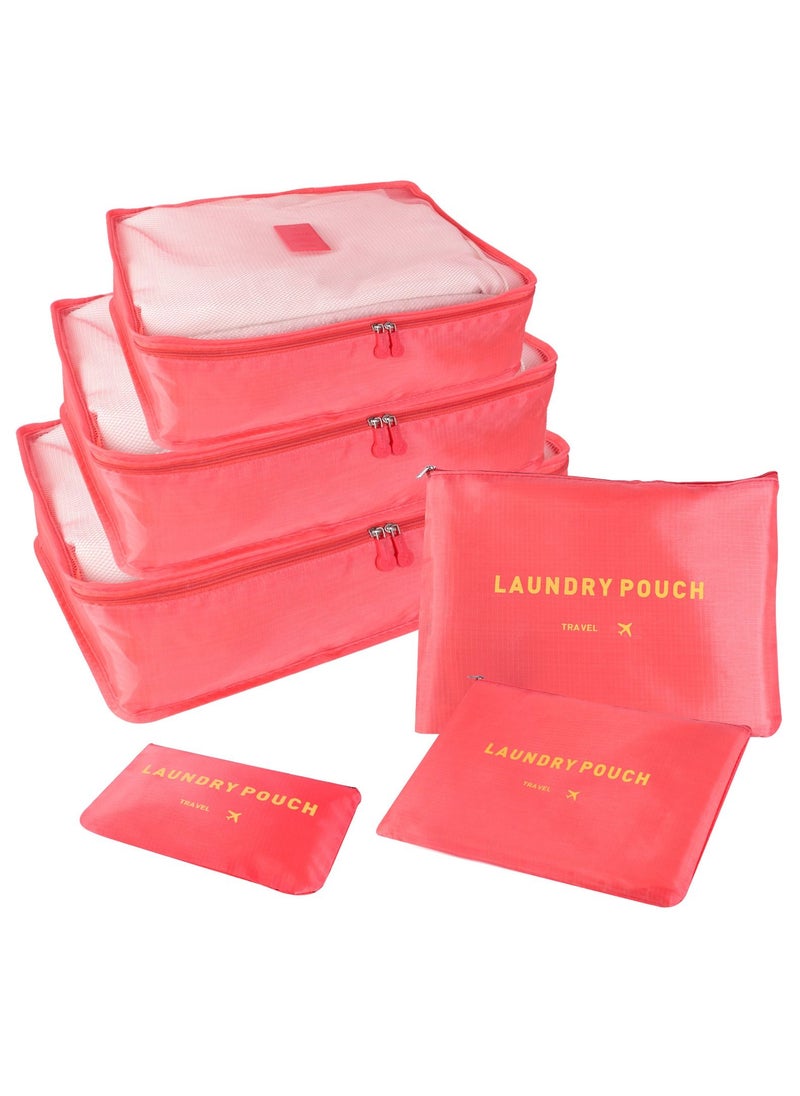 SKY-TOUCH - 6Pcs Set Travel Luggage Organizer Packing Cubes Set Storage Bag Waterproof Laundry Bag Traveling Accessories-Watermelon Red - Image 1