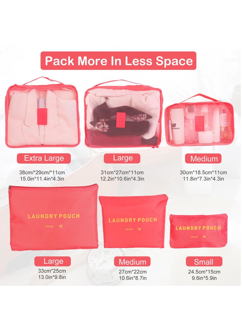 SKY-TOUCH - 6Pcs Set Travel Luggage Organizer Packing Cubes Set Storage Bag Waterproof Laundry Bag Traveling Accessories-Watermelon Red - Image 1