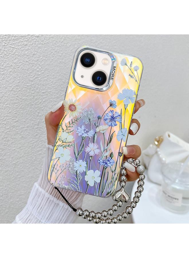 Zaboon Case For iPhone 13 Electroplating Laser Flower Phone Case with Wrist Strap - Image 1