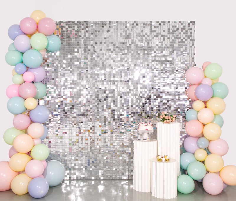 Kate Shimmer Wall Backdrop Silver 3FTx4FT Square Sequin Wall Panel Backdrop Decor for Wedding, Anniversary, Birthday, Party, 12 Panels - Image 5