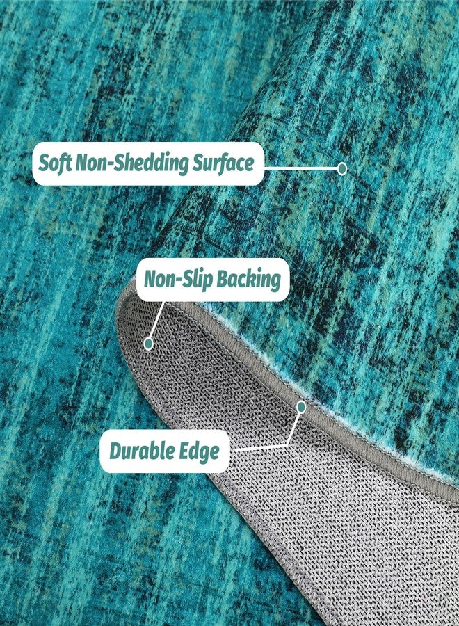 CAROMIO 5x7 Washable Area Rugs for Living Room, Soft Vintage Distressed Large Bedroom Rug Foldable Indoor Floor Carpet, Retro Abstract Thin Non-Slip Throw Rugs for Bedroom Dining Room, Teal Multi - Image 3